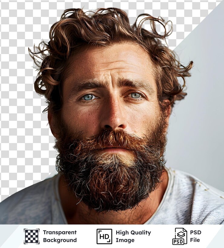 PSD transparent image of man with a beard beard and hair masculine features man with a full beard