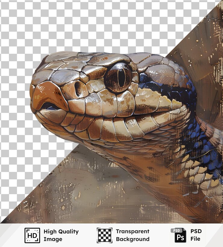 PSD transparent image of a snake39s head detailed reptile portrait with textured background depicting a