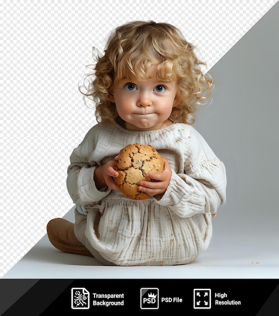 PSD transparent mischievous child who hides a cookie behind their back png psd