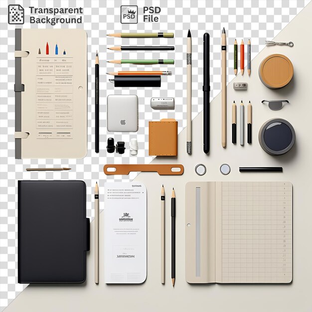 PSD transparent modern graphic design tools set on a transparent background including a black pen white ipod and black pen with a round circle in the background