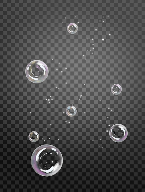 PSD transparent multicolored soap bubbles set on plaid background sphere ball