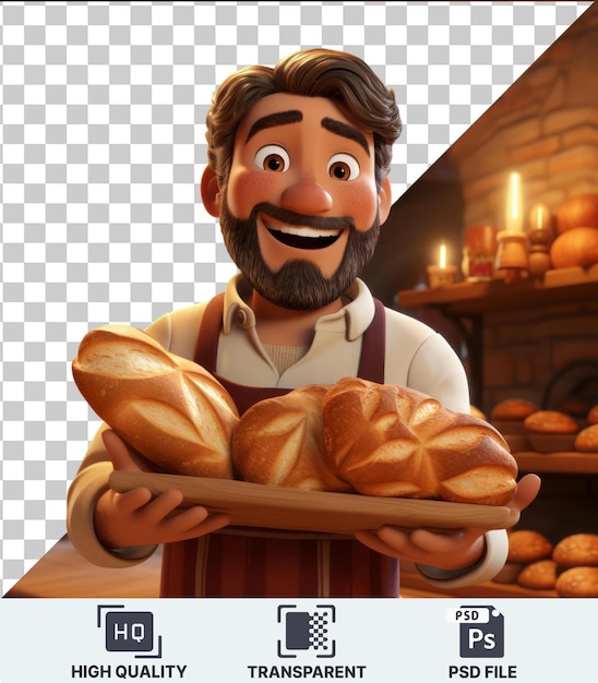 Transparent object 3d animated baker holding a loaf of bread hd wallpaper