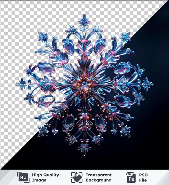 PSD transparent object 3d icof christmas snowflake on a black background