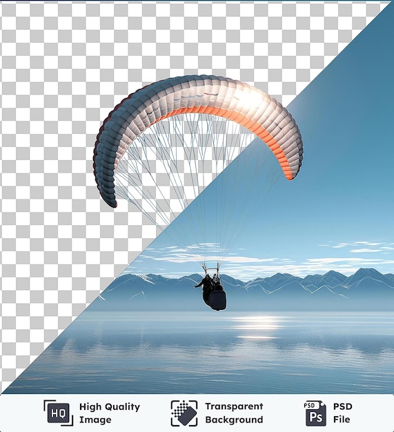 PSD transparent object 3d paraglider flying over the coast