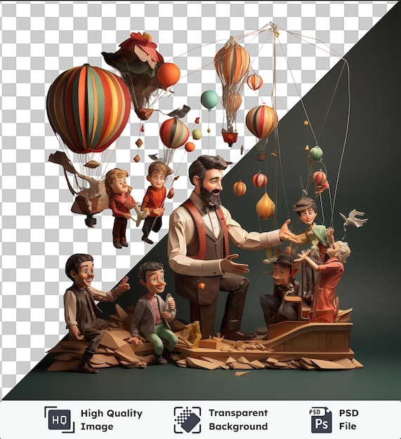 PSD transparent object 3d puppeteer performing with marionettes