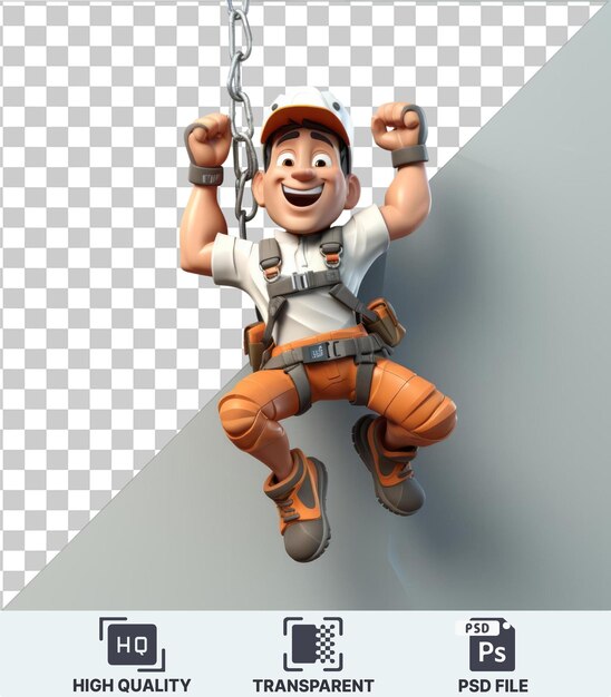 PSD transparent object 3d rock climber cartoon conquering a challenging rock face