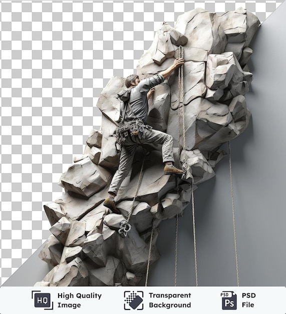 Transparent object 3d rock climber reaching new heights