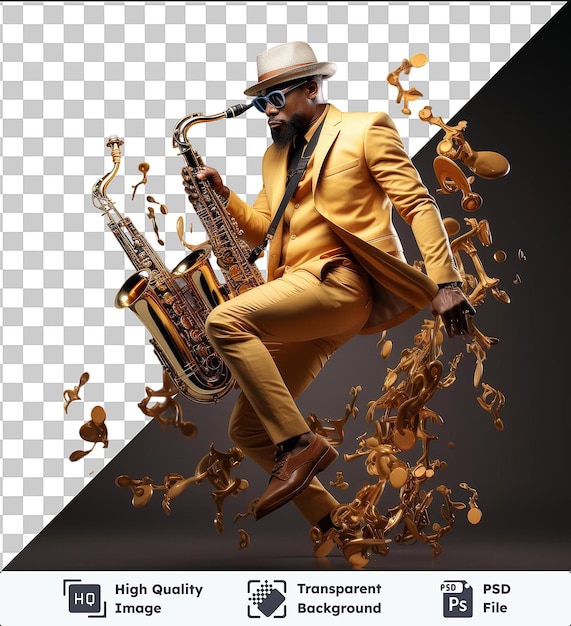 PSD transparent object 3d saxophonist playing jazz