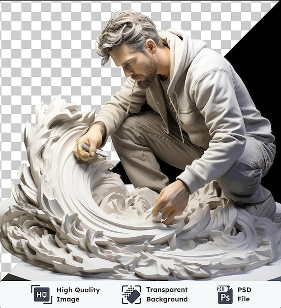 PSD transparent object 3d sculptor chiseling marble