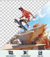 PSD transparent object 3d skateboarder cartoon nailing a gravitydefying trick