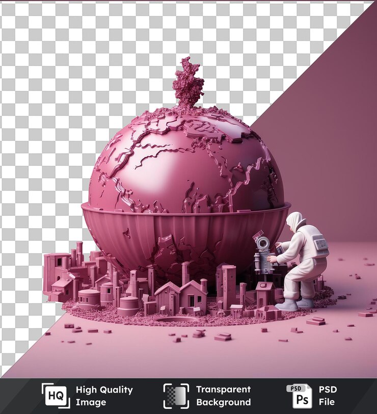 PSD transparent object 3d terrorist cartoon planting a bomb like object