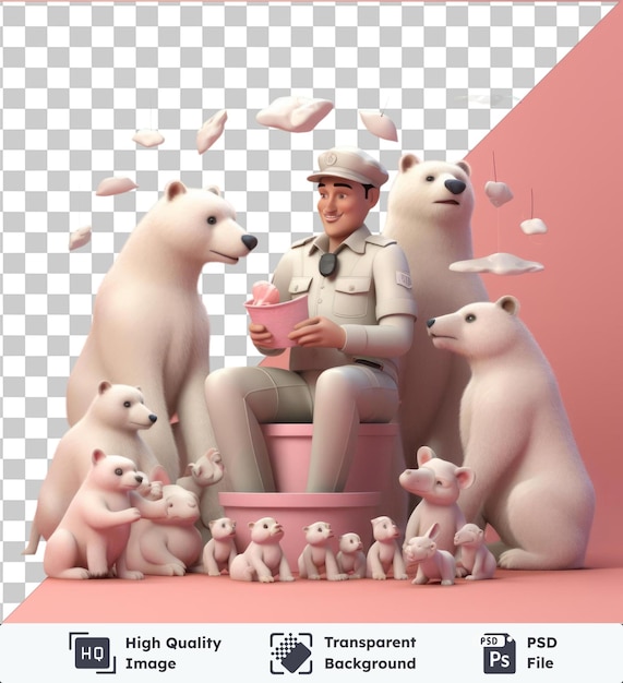 PSD transparent object 3d zookeeper cartoon feeding animals