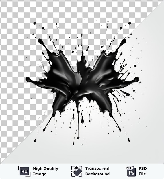 PSD transparent object abstract ink splatter vector symbol jet black liquid splashing in the air