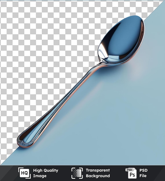 PSD oggetto trasparente a forma di barra a forma di cucchiaio su sfondo blu