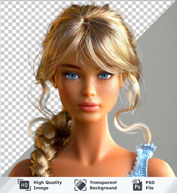 PSD transparent object barbie doll with blue eyes small nose ear