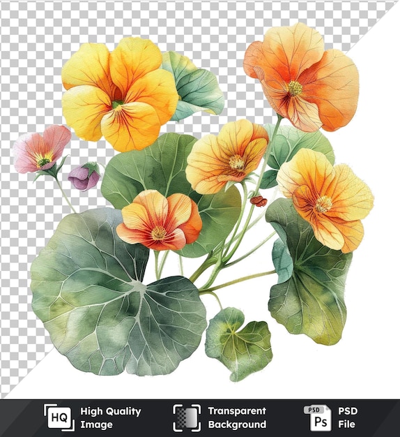 PSD oggetti trasparenti belle acquerelli nasturtium fiori clipart e foglie acquerelli elementi floreali acquerelli fiori acquerelli dipinti acquerelli acquerelli