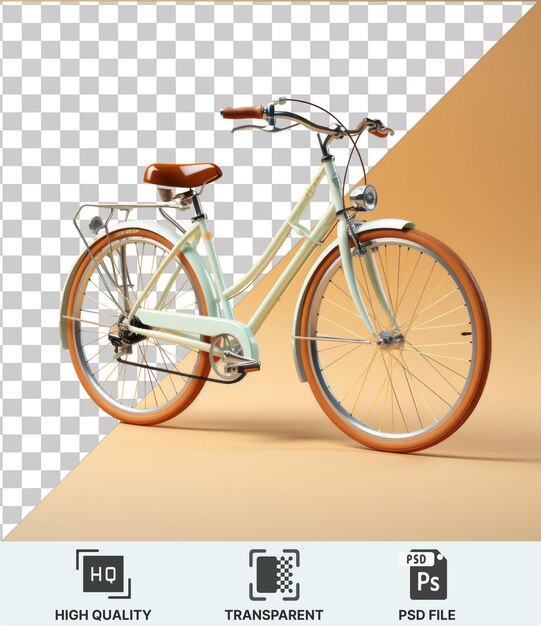 Transparent object a bicycle with a brown seat and silver spokes featuring a metal and silver pedal and a black shadow