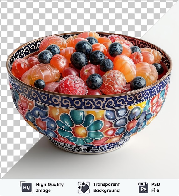 PSD transparent object bowl of kolak for ramadan featuring a blue flower and a red ball