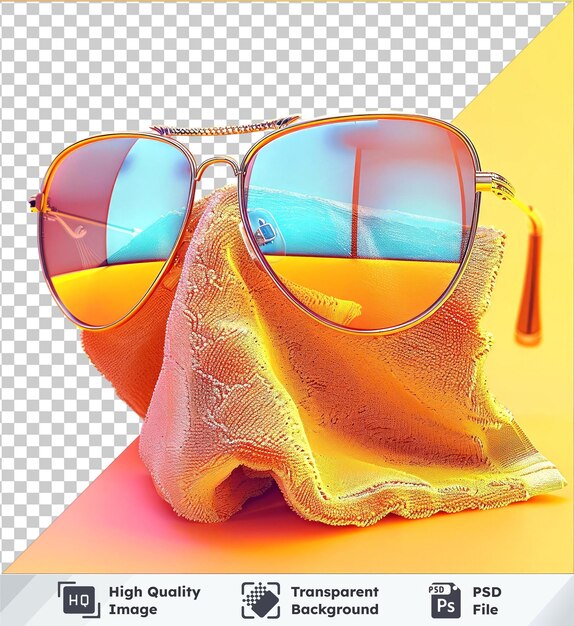 PSD transparent object cleaning cloth for eyewear and sunglasses on a table with a blue wall pink