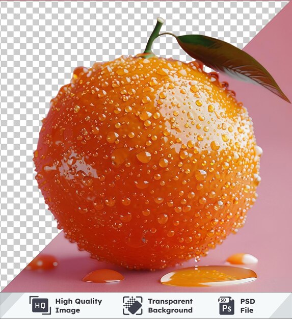 PSD 透明な物体がピンクの背景でオレンジ色の果実のモックアップを近づける