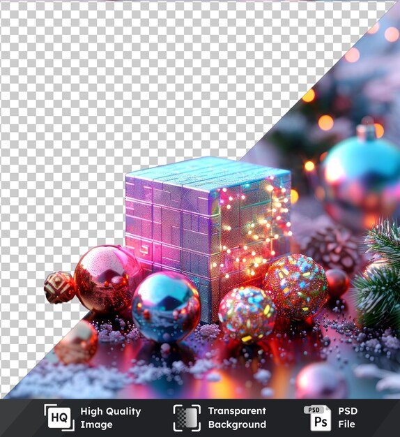 PSD transparent object cube mockup for new year change 2022 to 2023 christmas decorations