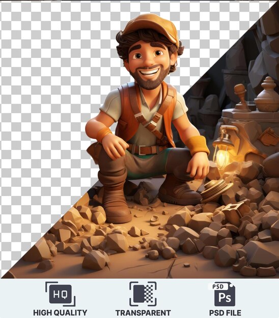 PSD transparent object d archaeologist cartoon excavating ancient artifacts a toy