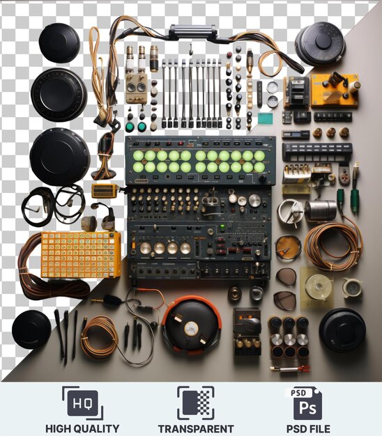 PSD transparent object electronic music production set up on a table