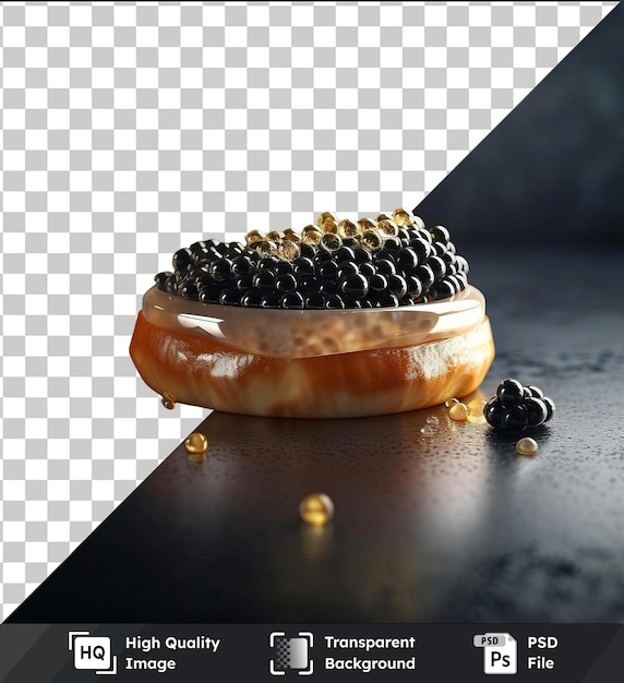 PSD transparent object exquisite caviar canape on a dark surface