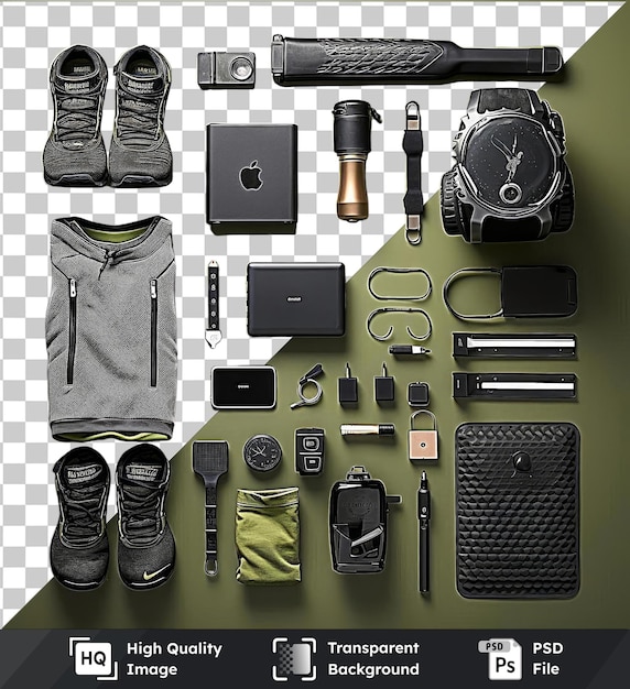 PSD transparent object fitness gear set top view of the contents