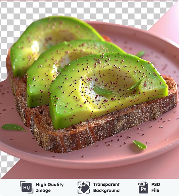 PSD oggetto trasparente toast di avocado fresco su un piatto rosa