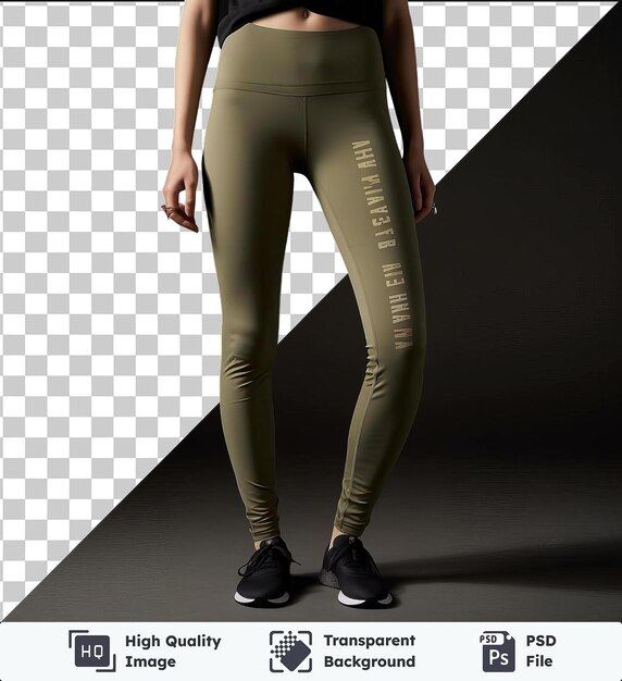 PSD oggetto trasparente vista anteriore catturare un paio di leggings oliva spandex materiale tessuto etichetta tessuto tessuto tessuta tessuto tessuti tessuto tessito tessuto