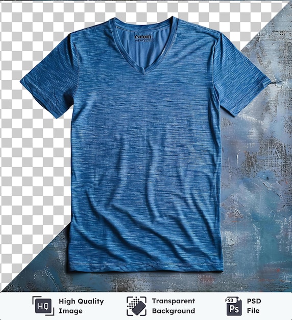 Oggetto trasparente vista anteriore catturare una maglietta premium materiale di cotone blu tessuto etichetta stoffa stoffa straccio straccio stoffa strocco straccio