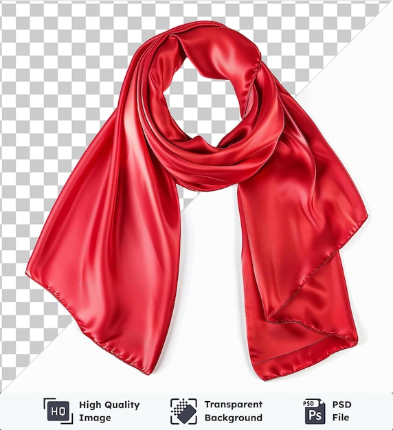 Transparent object front view capture a scarf red silk material fabric label