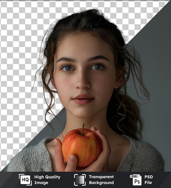 PSD transparent object the the girl holding an apple