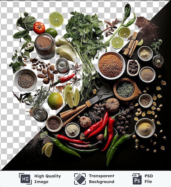 PSD oggetto trasparente gourmet set di ingredienti per la cucina thailandese