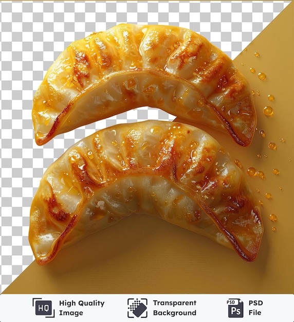 PSD transparent object gyoza dumplings on a yellow background