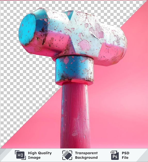 PSD transparent object hammer mockup on a pink background