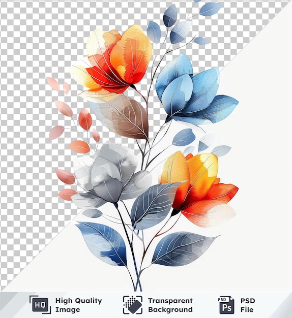 Oggetto trasparente disegnato a mano acquerello foglie floreali illustrative fiori a a a a