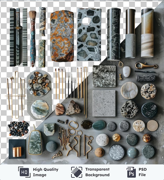 PSD transparent object handcrafted jewelry making kit set displayed on featuring a variety of tools