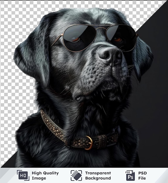 PSD transparent object labrador retriever dog mockup with sunglasses and features on black background