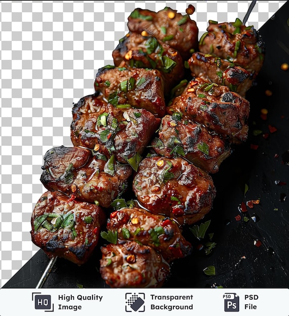 PSD transparent object lamb kebab on a black table