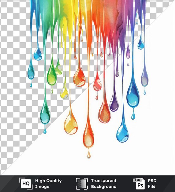 PSD transparent object liquid rainbow drips vector symbol spectrum drop of liquid in the air