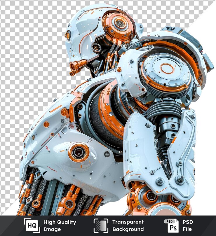 PSD transparent object mechanical assembly robot for manufacturing isolated on transparent background