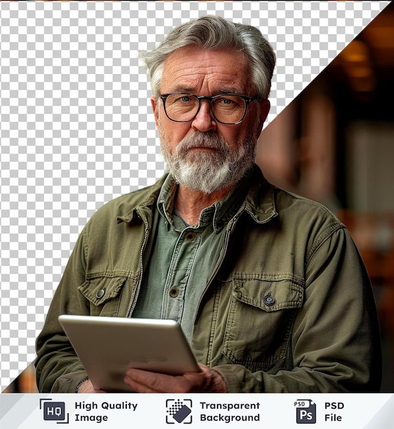 PSD transparent object a middle aged architect or engineer holding a tablet