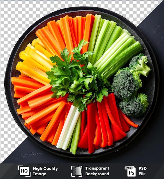 PSD 透明な物体モックアップのプレートの生切りの野菜のトップビュー