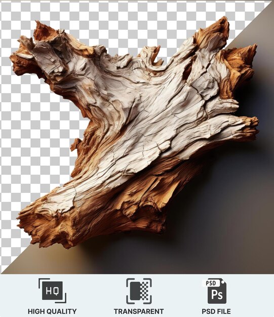 PSD transparent object on a piece of driftwood