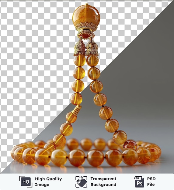 PSD Прозрачные молитвенные бусы для рамадана отображаются на прозрачном фоне в сопровождении золотого шара и золотого и золотого буса