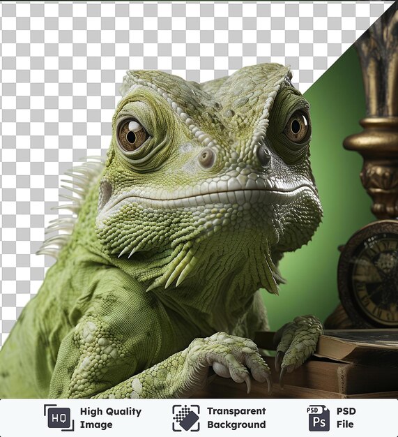 PSD transparent object realistic photographic researchers research findings a green iguana