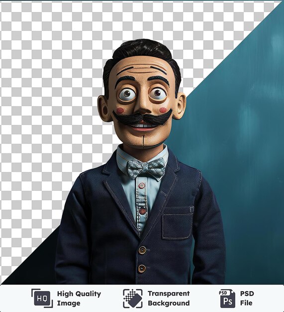 PSD transparent object realistic photographic ventriloquist _ s dummy man in blue suit and bow tie