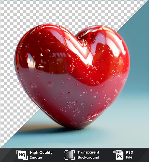 Transparent object a red heart on a blue background